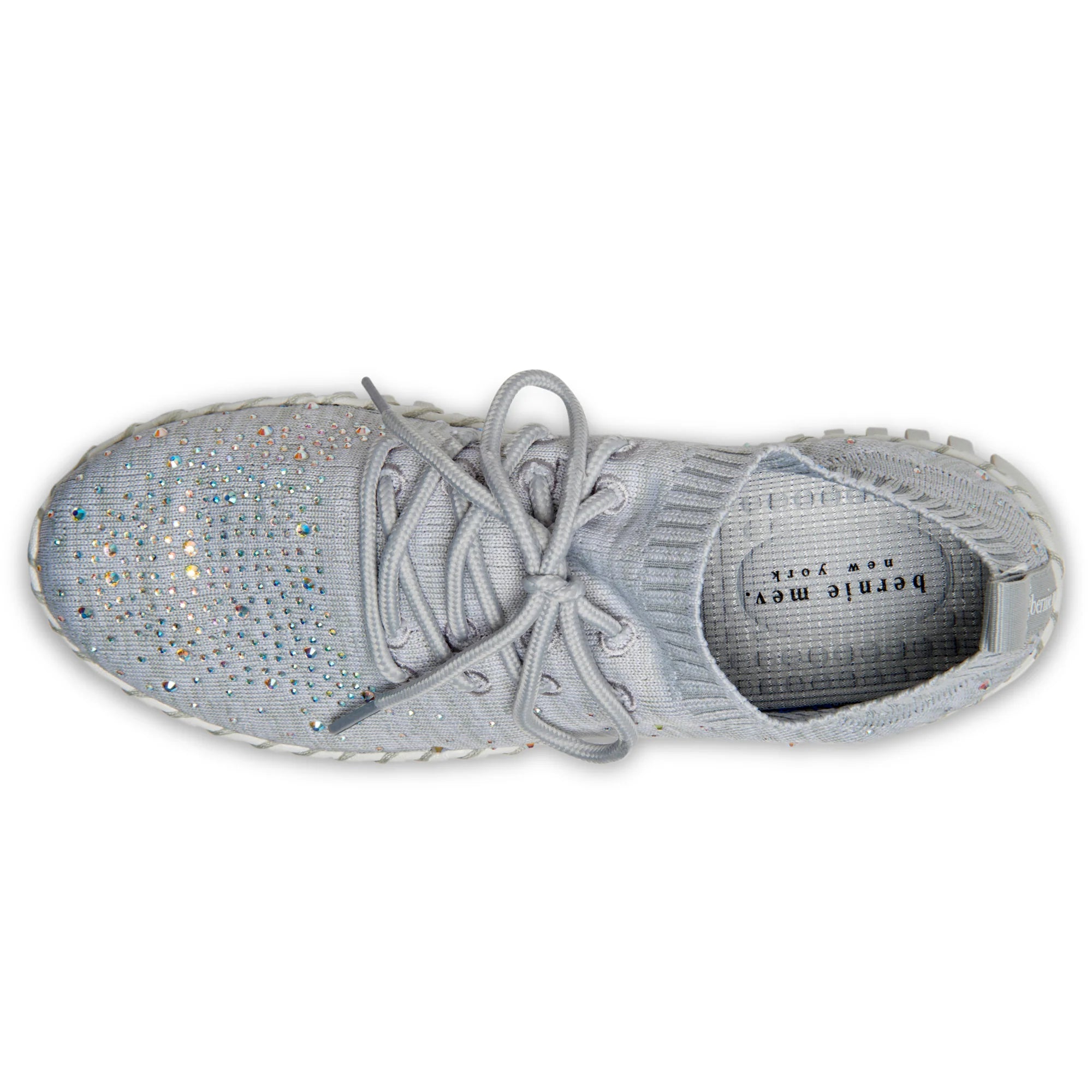 Gray bejeweled sneaker with white sole top