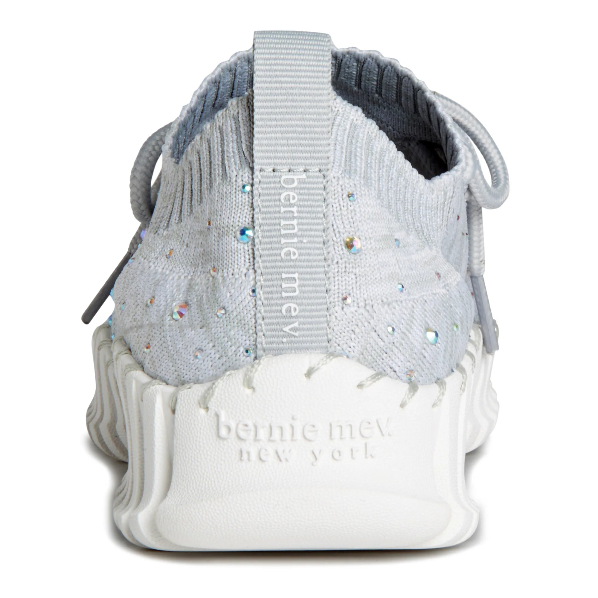 Gray bejeweled sneaker with white sole heel