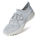 Gray bejeweled sneaker with white sole side
