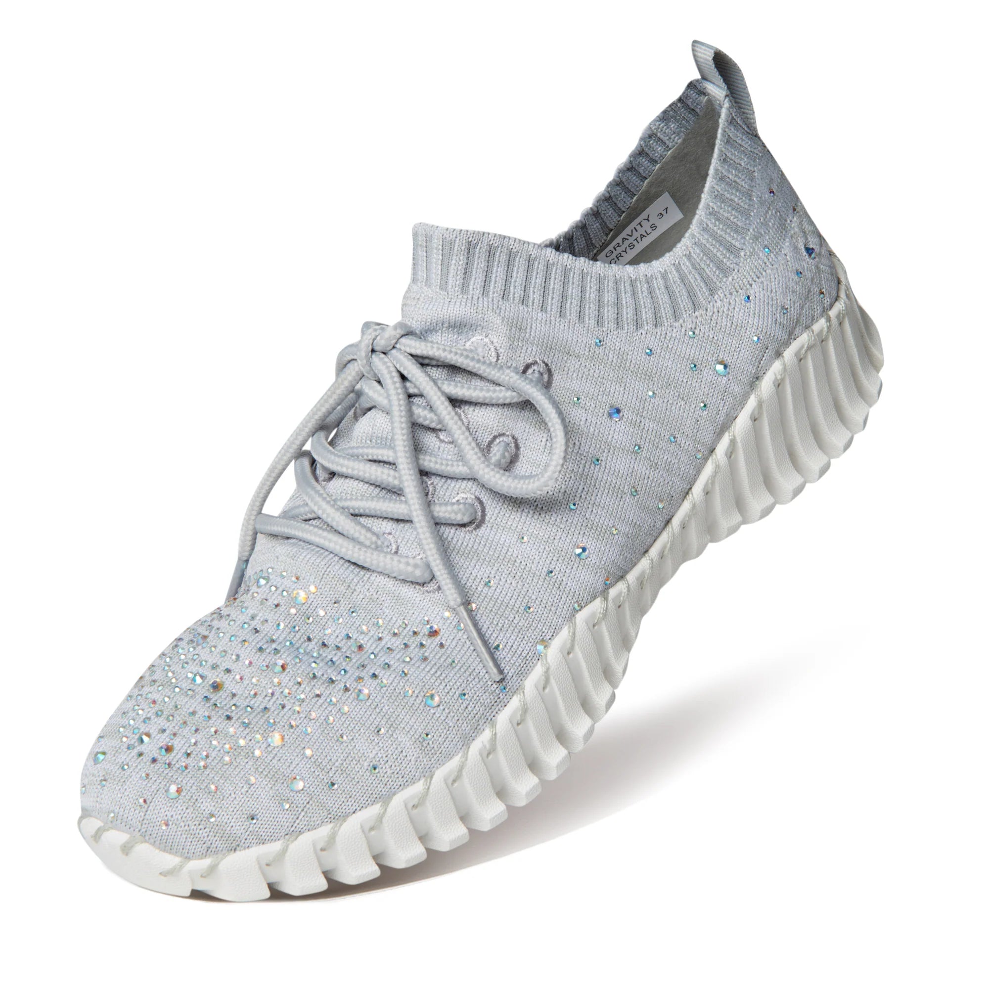 Gray bejeweled sneaker with white sole side