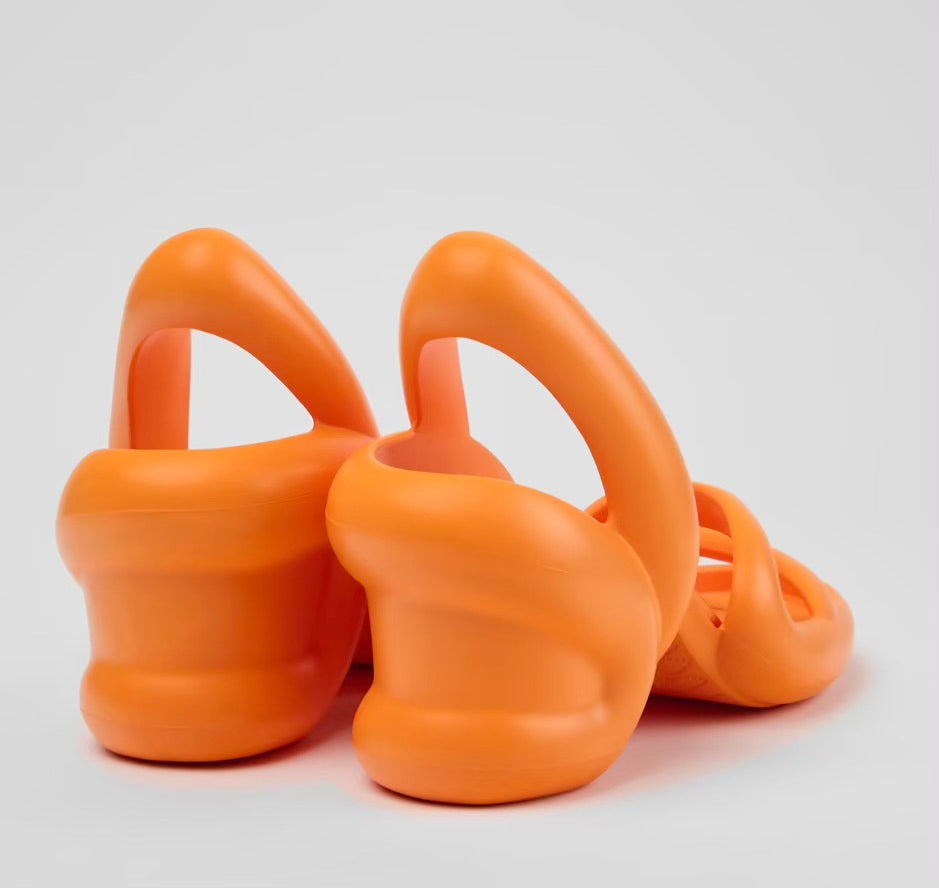 Orange high-heeled shoe heel
