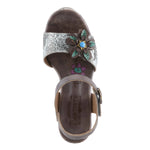 High-heeled sandal with floral pattern and decorative flower top