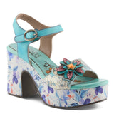 Colorful turquoise high-heeled shoe with floral pattern side 3