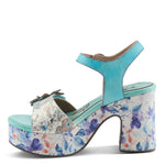 Colorful turquoise high-heeled shoe with floral pattern side 2