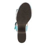Colorful turquoise high-heeled shoe with floral pattern sole