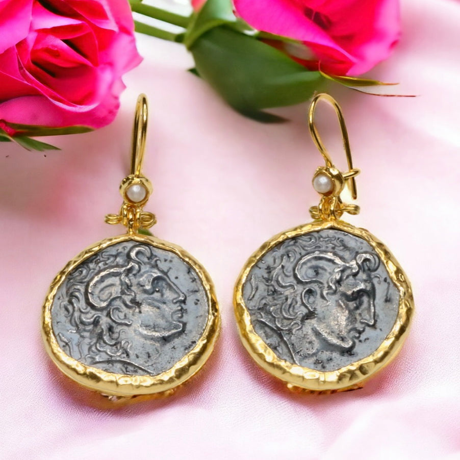 Ancient Bazaar Gold Plated Brass Coin Earrings