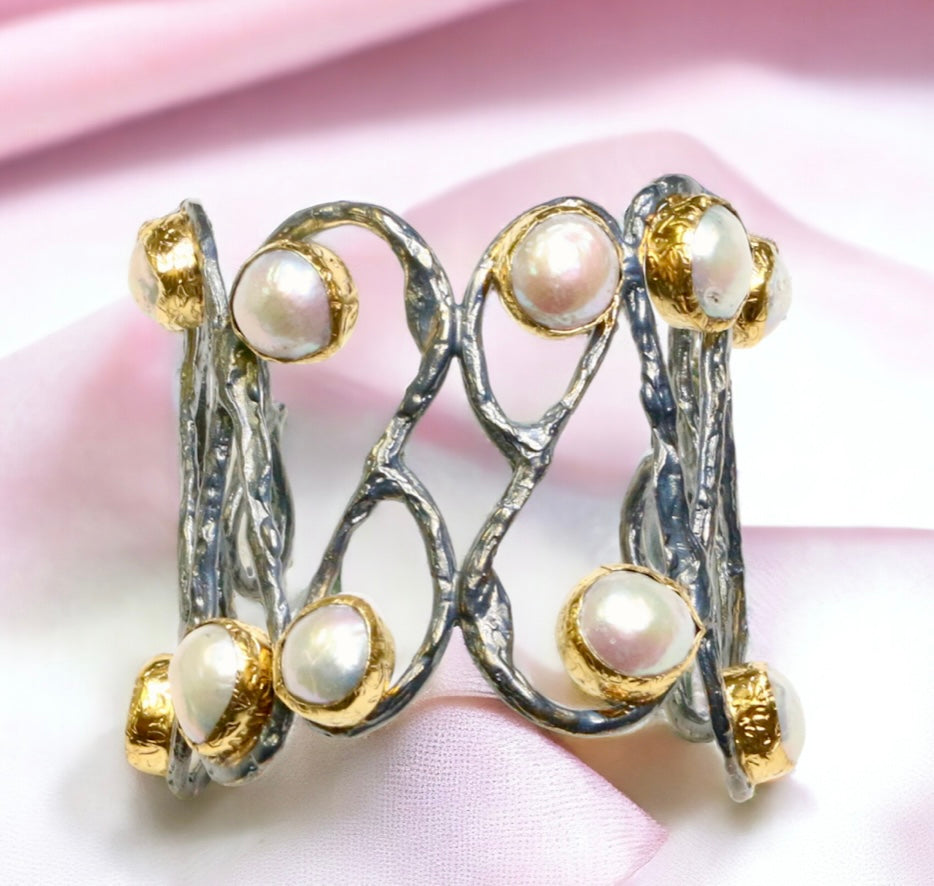 Ancient Bazaar Two-Tone Gold Plated Brass Cuff