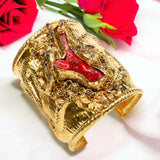 Ancient Bazaar Gold Plated Brass Cuff with Coral