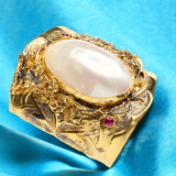 Ancient Bazaar Gold Plated Brass Cuff with Mother of Pearl