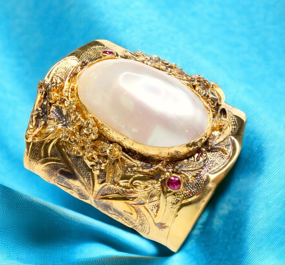 Ancient Bazaar Gold Plated Brass Cuff with Mother of Pearl
