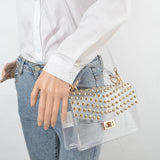 Studded Clear Top Handle Handbag