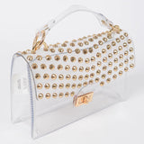 Studded Clear Top Handle Handbag