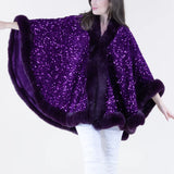 Original USA Sequin Faux Fur Trim Cape