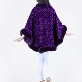 Original USA Sequin Faux Fur Trim Cape