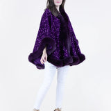 Original USA Sequin Faux Fur Trim Cape