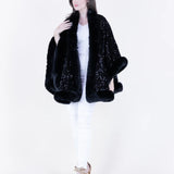 Original USA Sequin Faux Fur Trim Cape