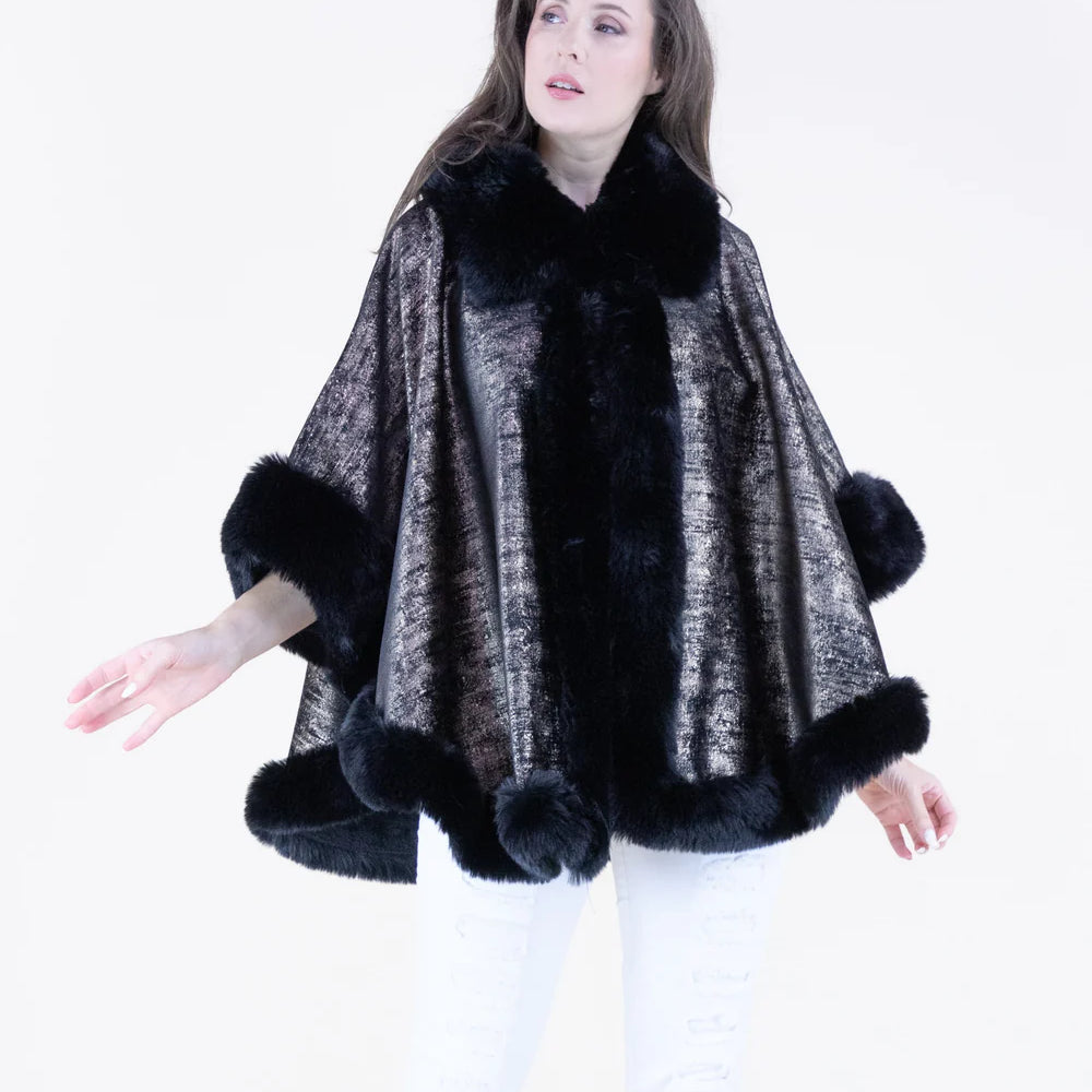 Original USA Luster Vegan Fur Trim Suede Cape
