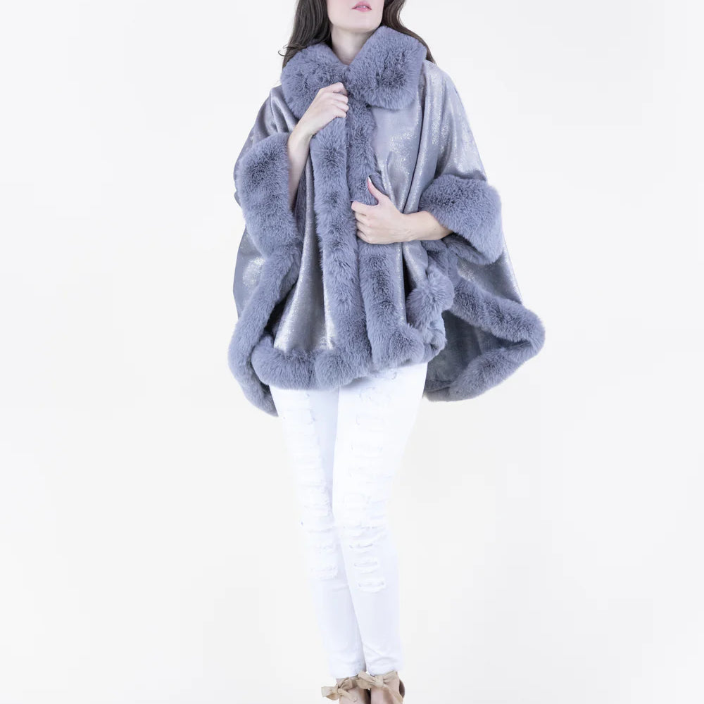 Original USA Luster Vegan Fur Trim Suede Cape