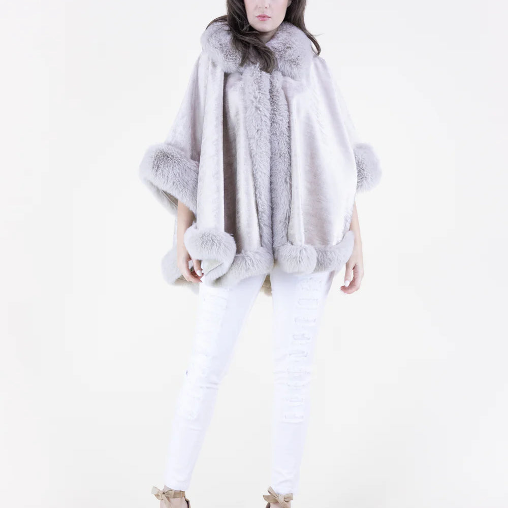 Original USA Luster Vegan Fur Trim Suede Cape