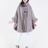 Original USA Vegan Suede & Fur Trim Hooded Cape with Buckles