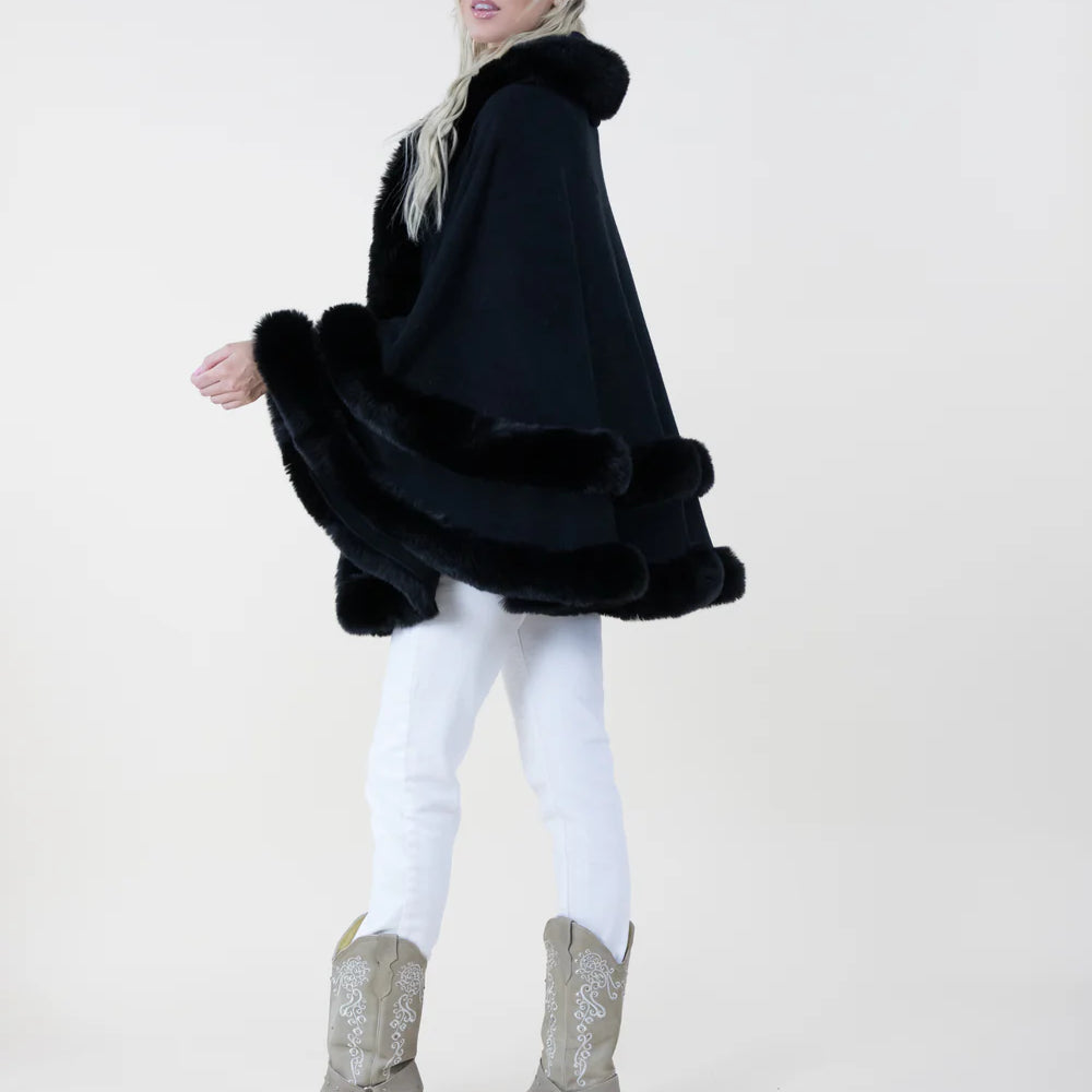 Original USA Double Layered Faux Fur Cape with Hoodie