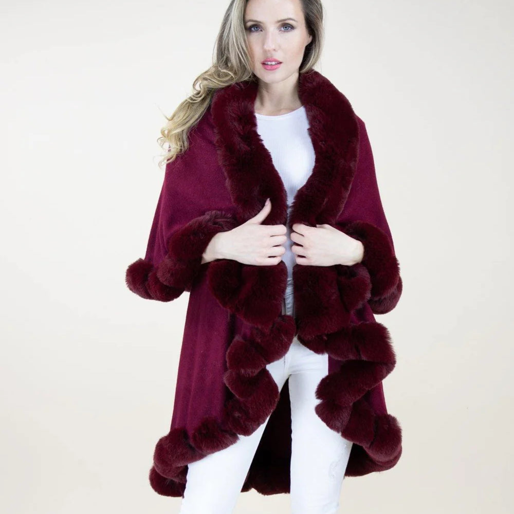 Original USA Trimmed Multi Layer Faux Fur Cape