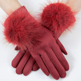Faux Suede Gloves with Pom Pom Detail