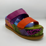 Multicolored sandal with patterned snake skin sole front