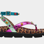 Multicolored sandal with leopard print sole close-up