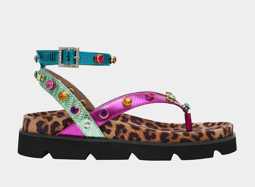 Multicolored sandal with leopard print sole close-up