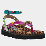 Multicolored sandal with leopard print sole front view