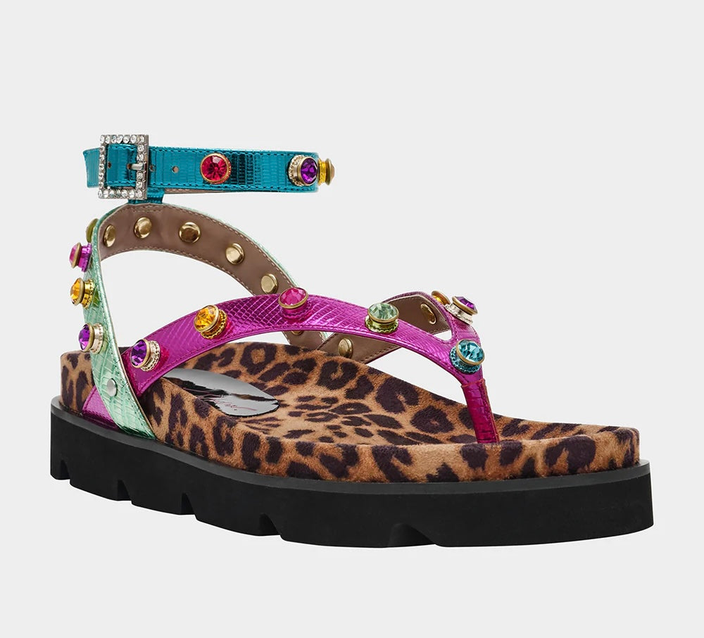 Multicolored sandal with leopard print sole front view