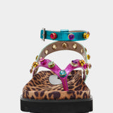 Multicolored sandal with leopard print sole toe box