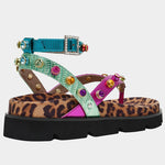 Multicolored sandal with leopard print sole heel view