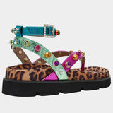 Multicolored sandal with leopard print sole heel view