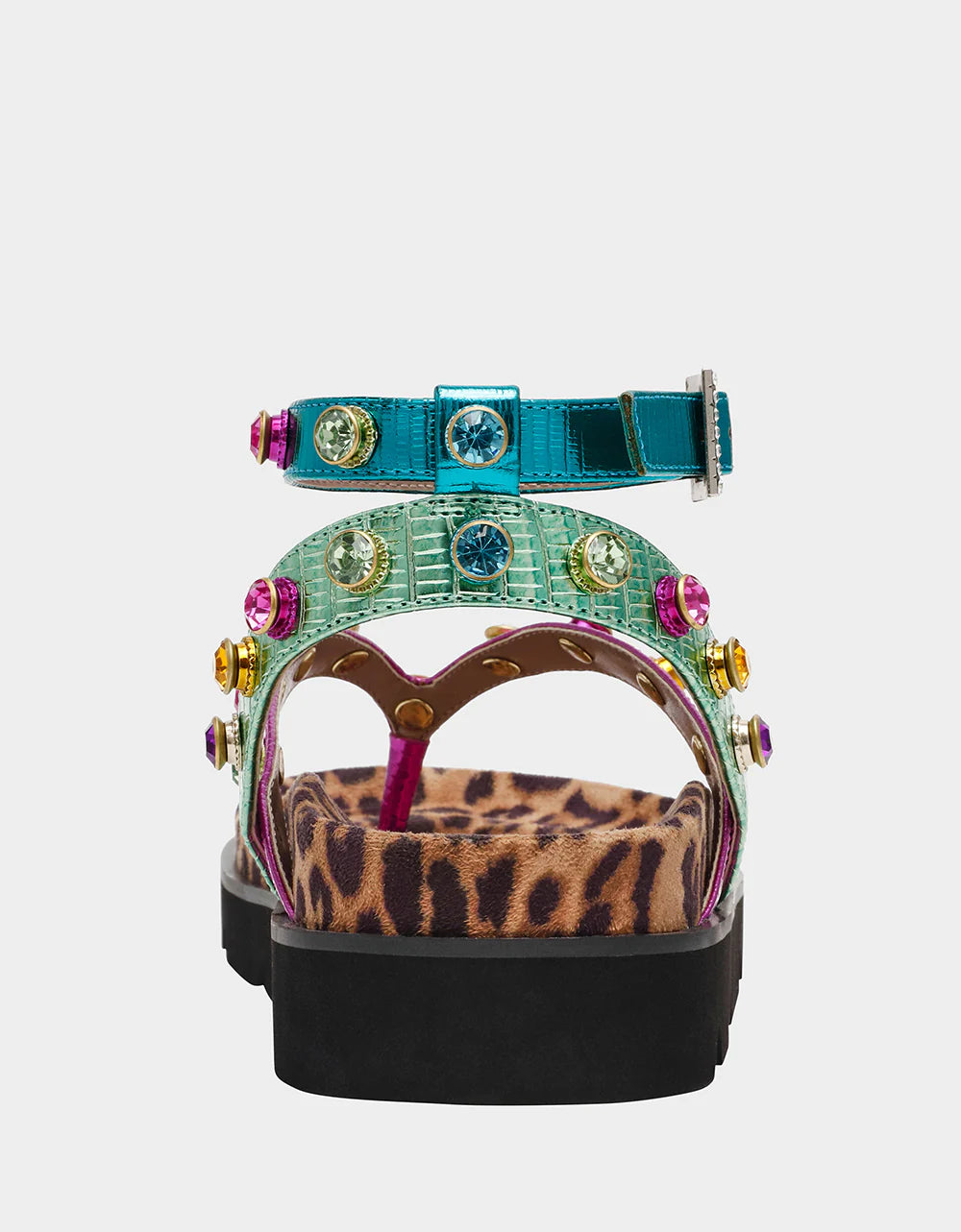 Multicolored sandal with leopard print sole heel view