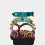Multicolored sandal with leopard print sole heel view