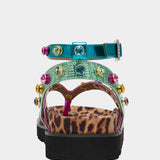 Multicolored sandal with leopard print sole heel view