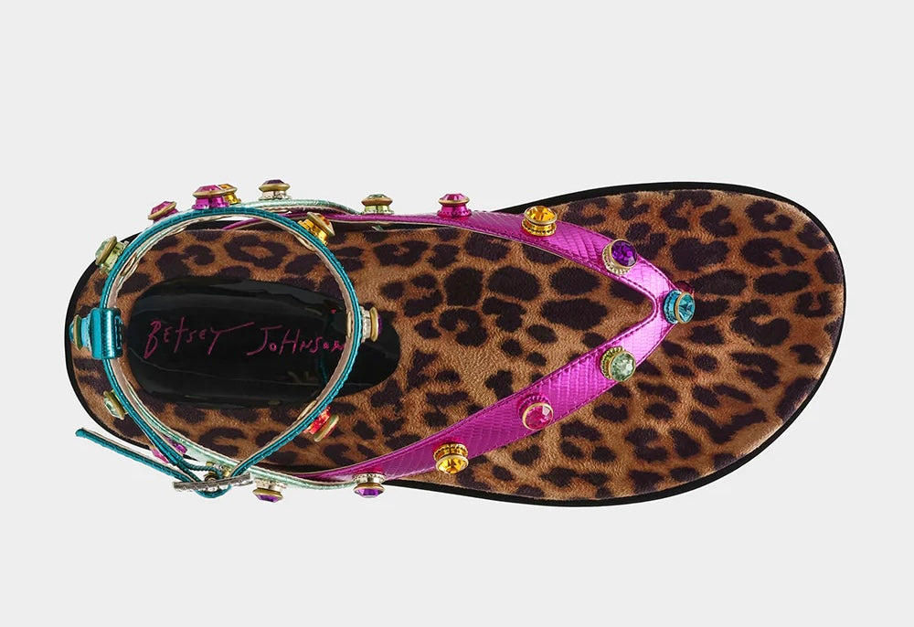 Multicolored sandal with leopard print sole top view