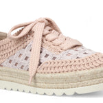 Pink woven sneaker with textured sole front view