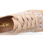 Pink woven sneaker with textured sole top view