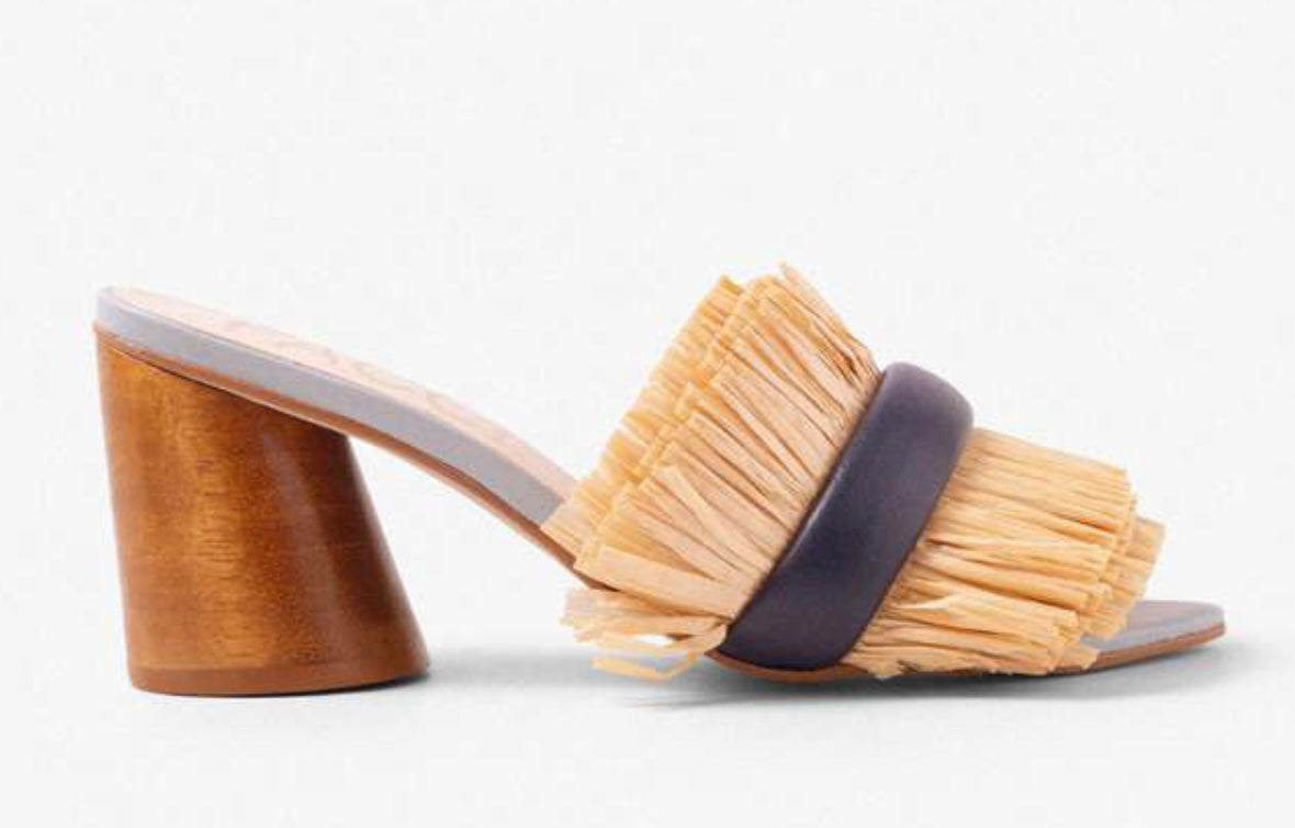 Woven sandal with wooden heel