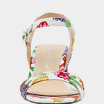 Colorful floral-patterned heel with buckle closure front view