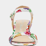 Colorful floral-patterned heel with buckle closure front view