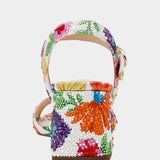 Colorful floral-patterned heel with buckle closure rear view