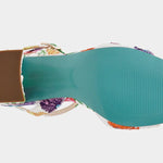 Colorful floral-patterned heel with buckle closure bottom view