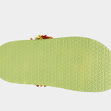 Colorful floral sandal with a green sole sole view