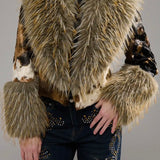 Printed Faux Fur Trim Jacket