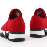 Red slip-on shoe with black & white sole heel alternate view