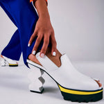 White heel with black & yellow sole model
